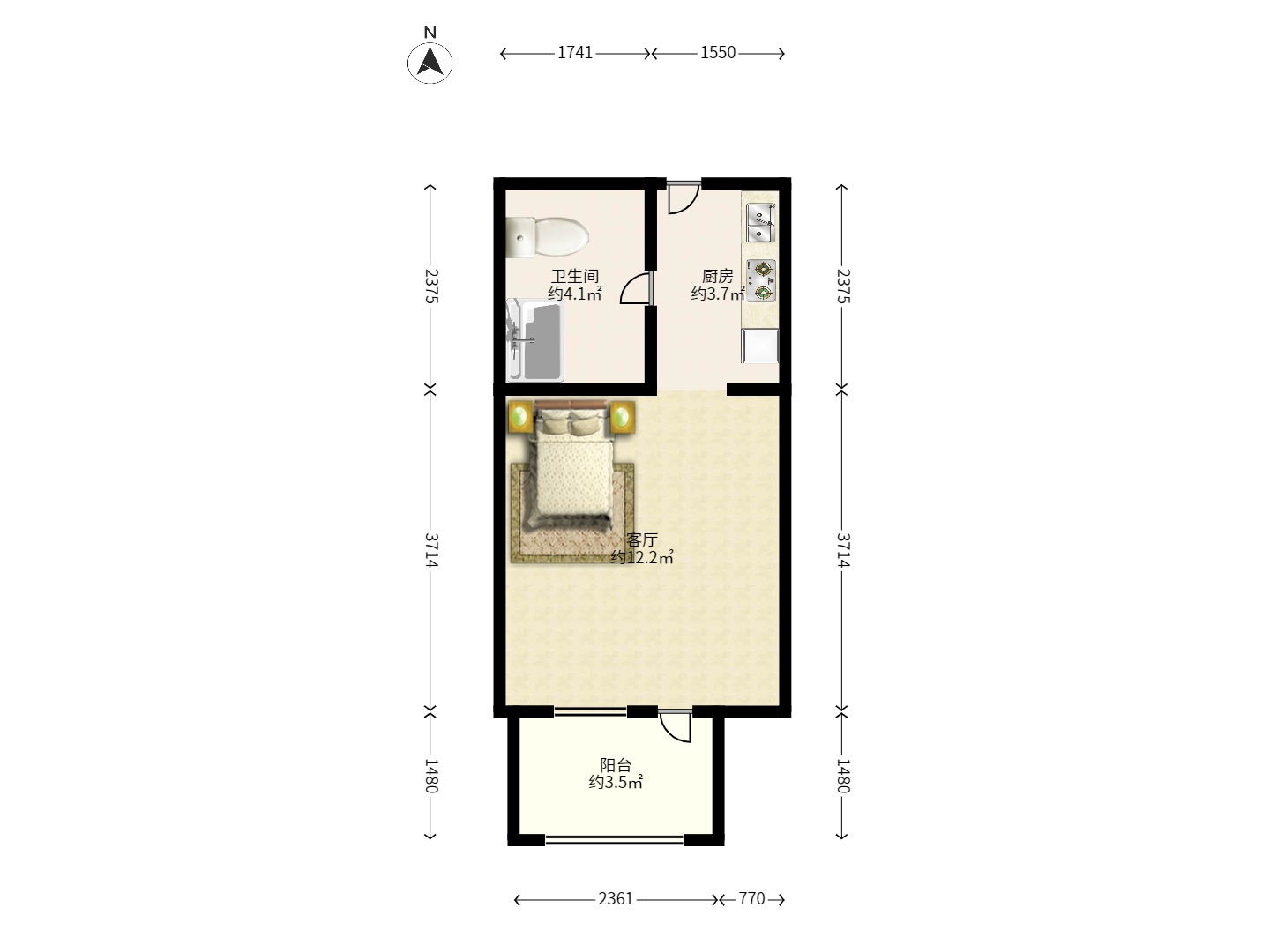 保利麓谷林语I区 1室1厅1卫 1500.0元/月 保利麓谷林语I区 1室1厅1卫 1500.0元/月户型图