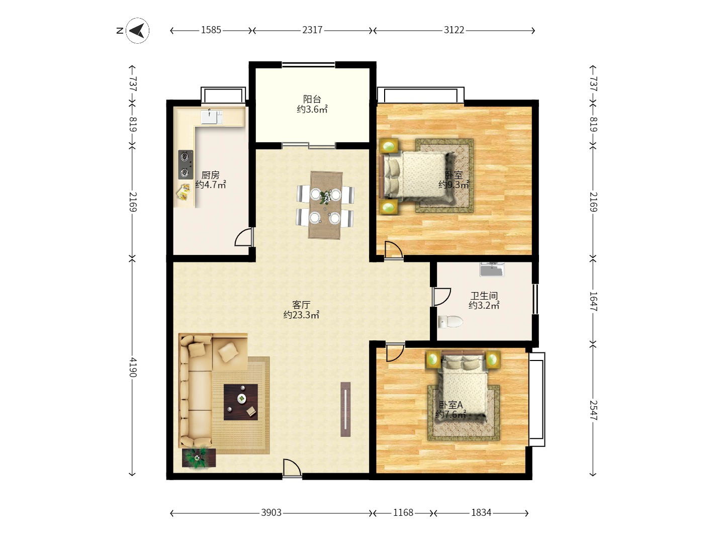 中远公馆  1室1厅1卫    1800.0元/月户型图