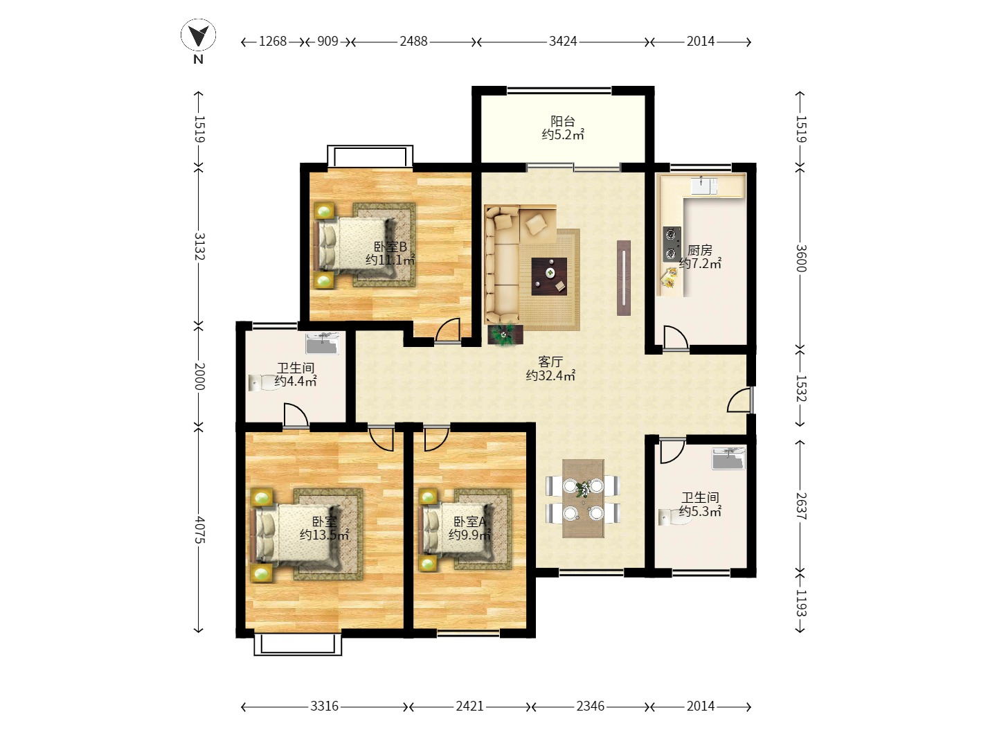 建发汇金国际  3室2厅1卫    185.0万户型图