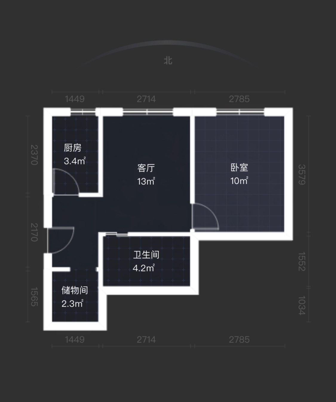 启航029  2室2厅1卫   2500.00元/月户型图