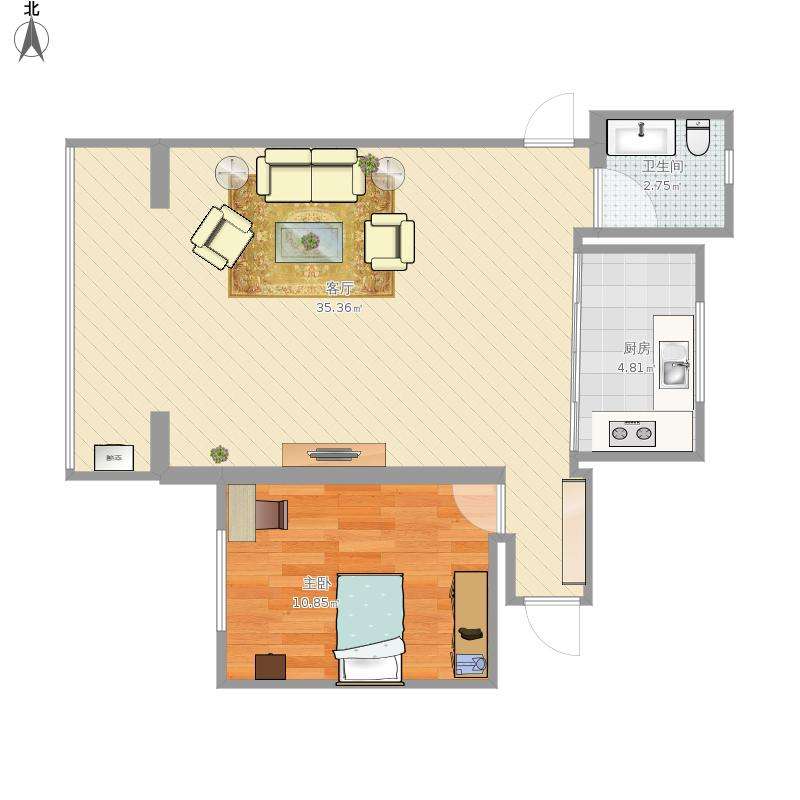 亮辉大厦  1室1厅1卫   1300.00元/月户型图
