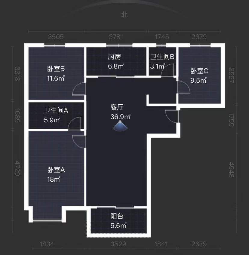 锦园曲江龙邸  3室2厅2卫   3500.00元/月户型图