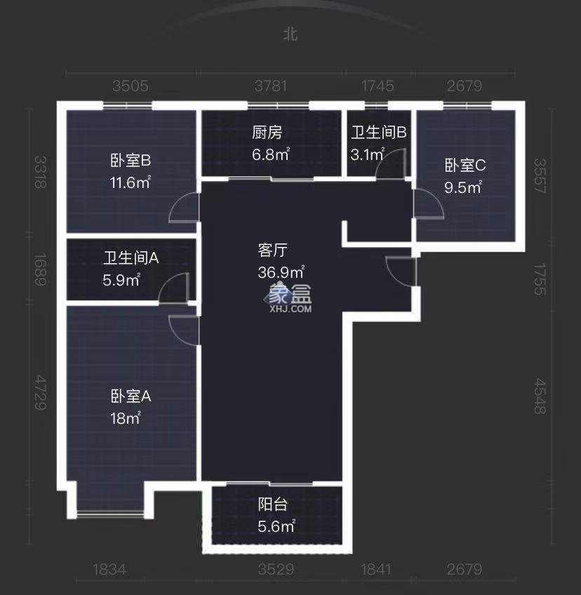 锦园曲江龙邸  3室2厅2卫   3500.00元/月户型图