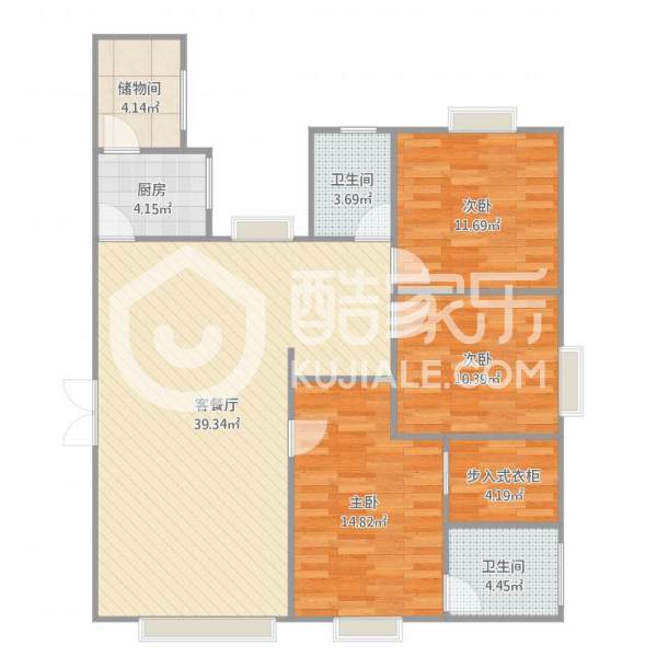 紫桥小区  3室2厅2卫   1500.00元/月户型图