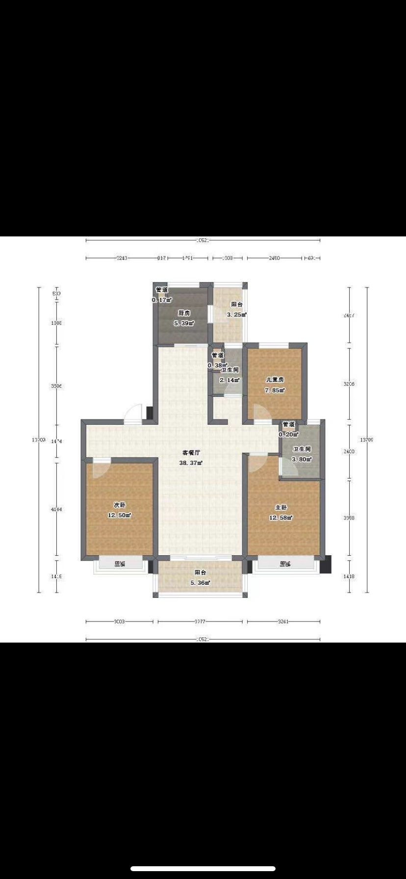 星河国际  3室2厅1卫   2300.00元/月户型图