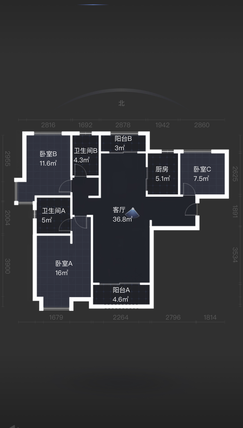 曲江华著中城  3室2厅1卫   4200.00元/月户型图