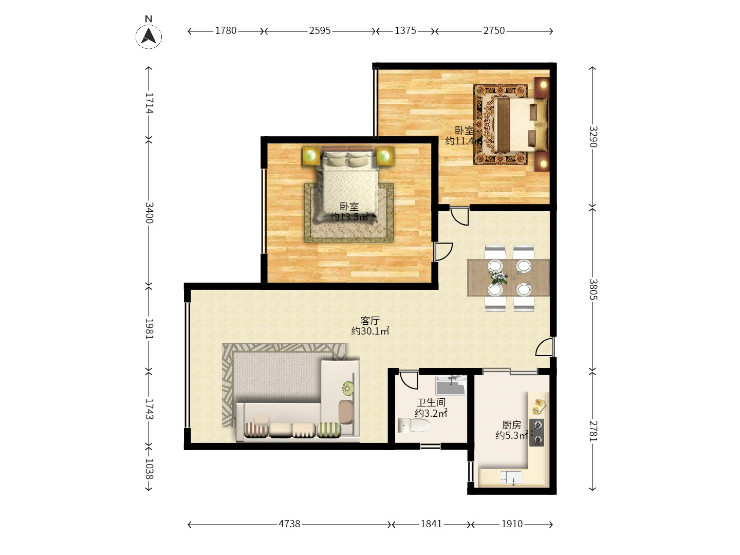 领东汇 2室2厅1卫 1800.0元/月 领东汇 2室2厅1卫 1800.0元/月户型图