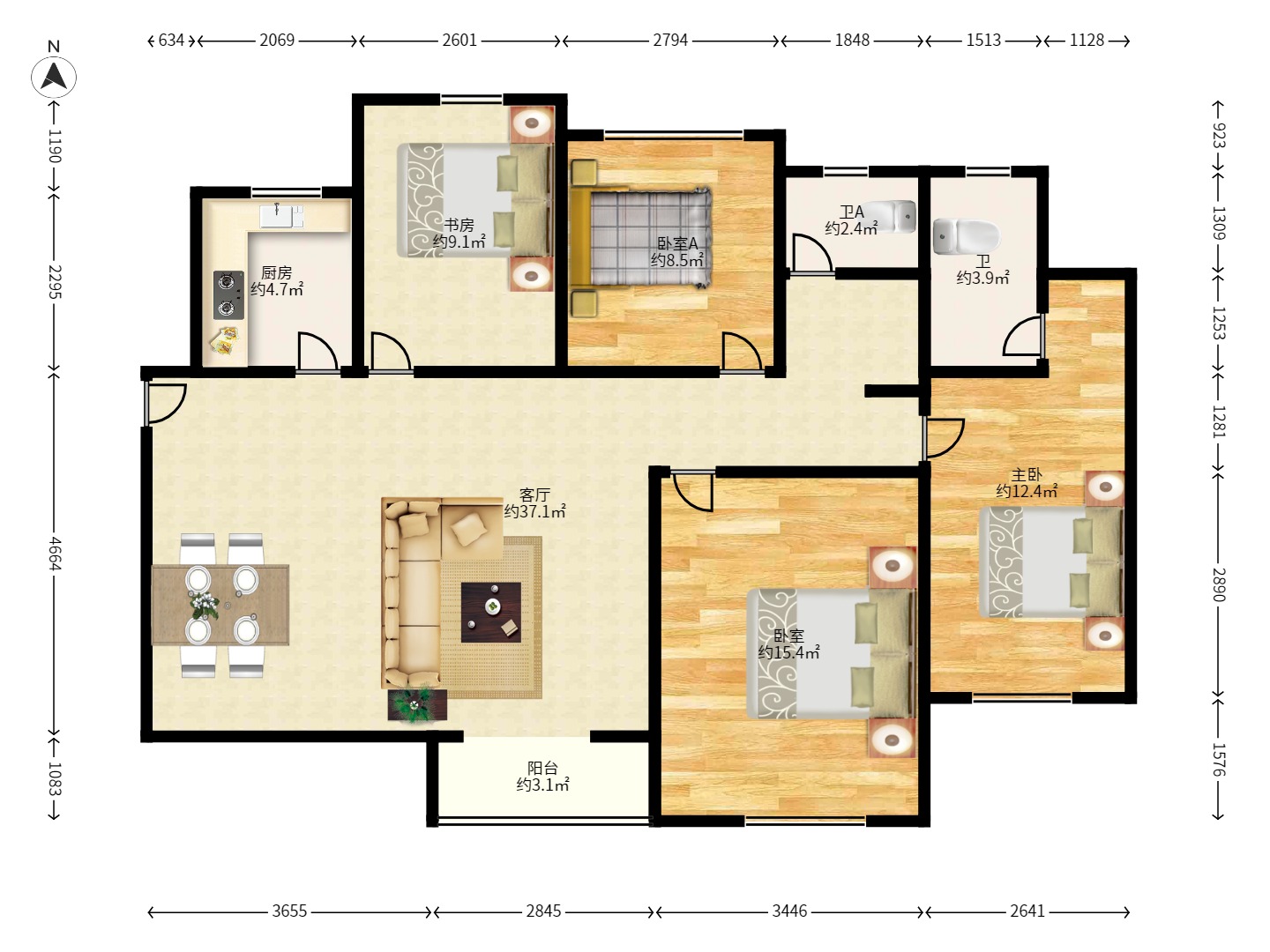 筑梦星园 4室2厅2卫 2400.0元/月 筑梦星园 4室2厅2卫 2400.0元/月户型图