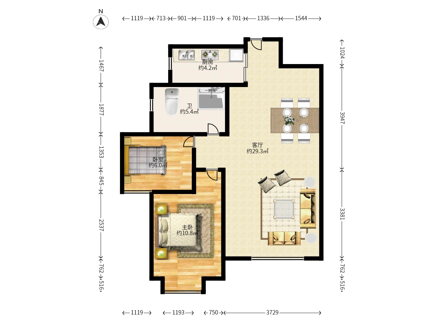 中天广场 2室1厅1卫 3200.0元/月 中天广场 2室1厅1卫 3200.0元/月户型图