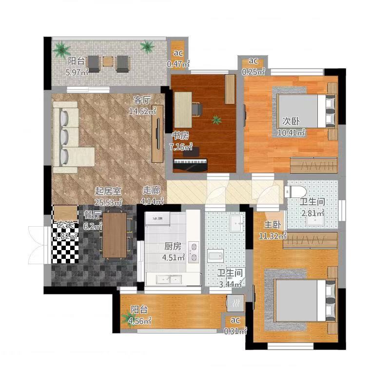 解放村  2室2厅1卫   600.00元/月户型图