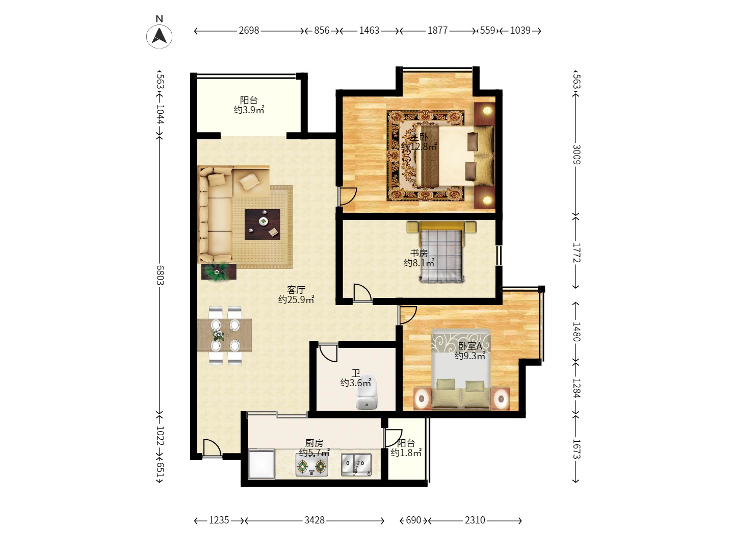 中国铁建国际城一期 2室2厅1卫 1400.0元/月 中国铁建国际城一期 2室2厅1卫 1400.0元/月户型图