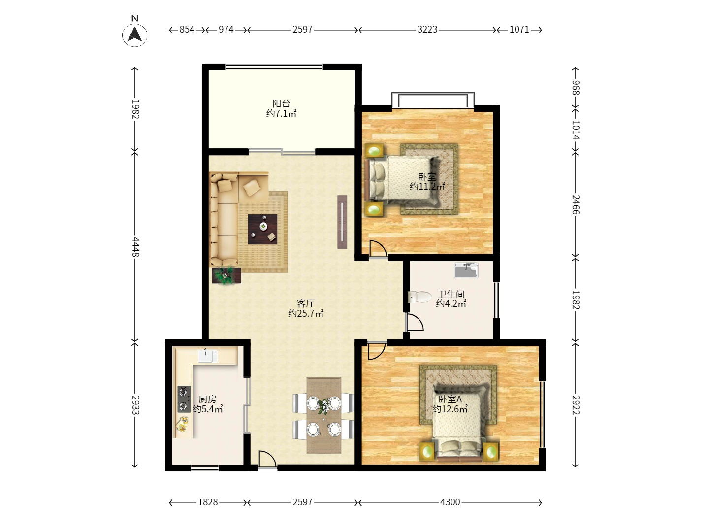 紫晶城 2室1厅1卫 1600.0元/月 紫晶城 2室1厅1卫 1600.0元/月户型图
