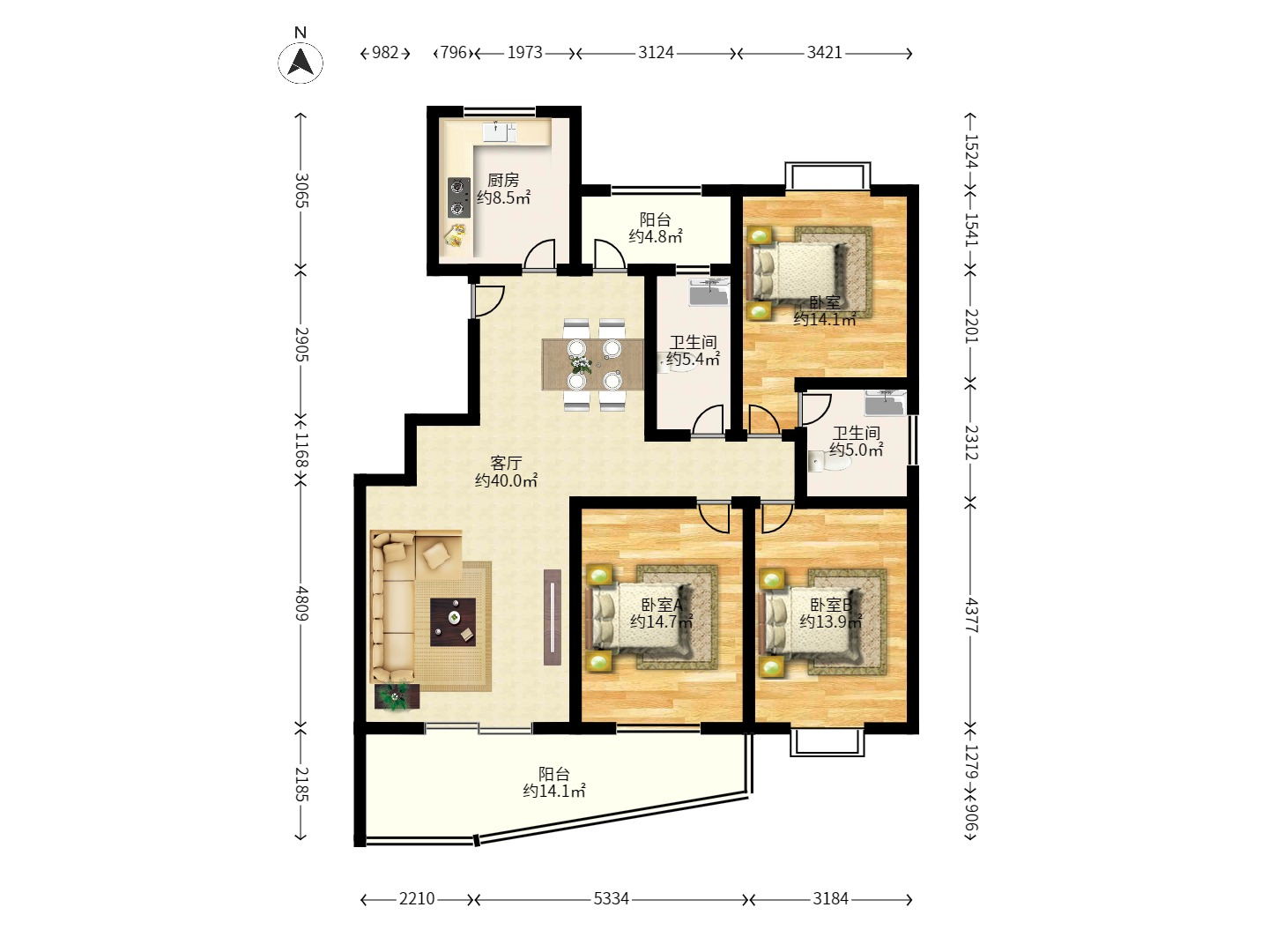 湘楚家园 3室2厅2卫 2000.0元/月 湘楚家园 3室2厅2卫 2000.0元/月户型图