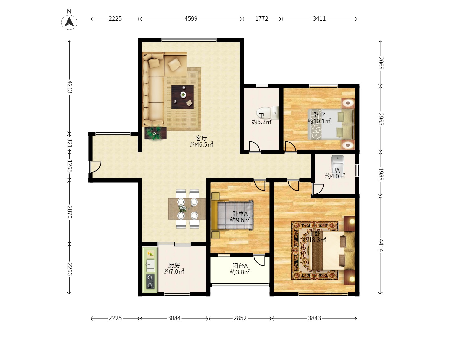 高林金三华邸 3室2厅2卫 1800.0元/月 高林金三华邸 3室2厅2卫 1800.0元/月户型图