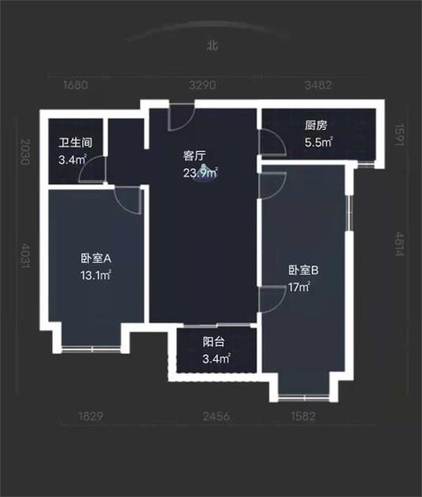 中铁建万科翡翠  3室2厅1卫   3100.00元/月户型图