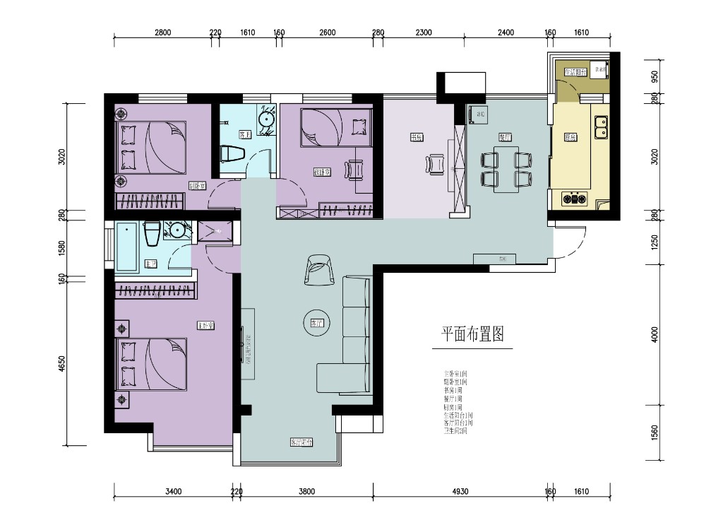 中海观园  4室2厅1卫   4500.00元/月户型图