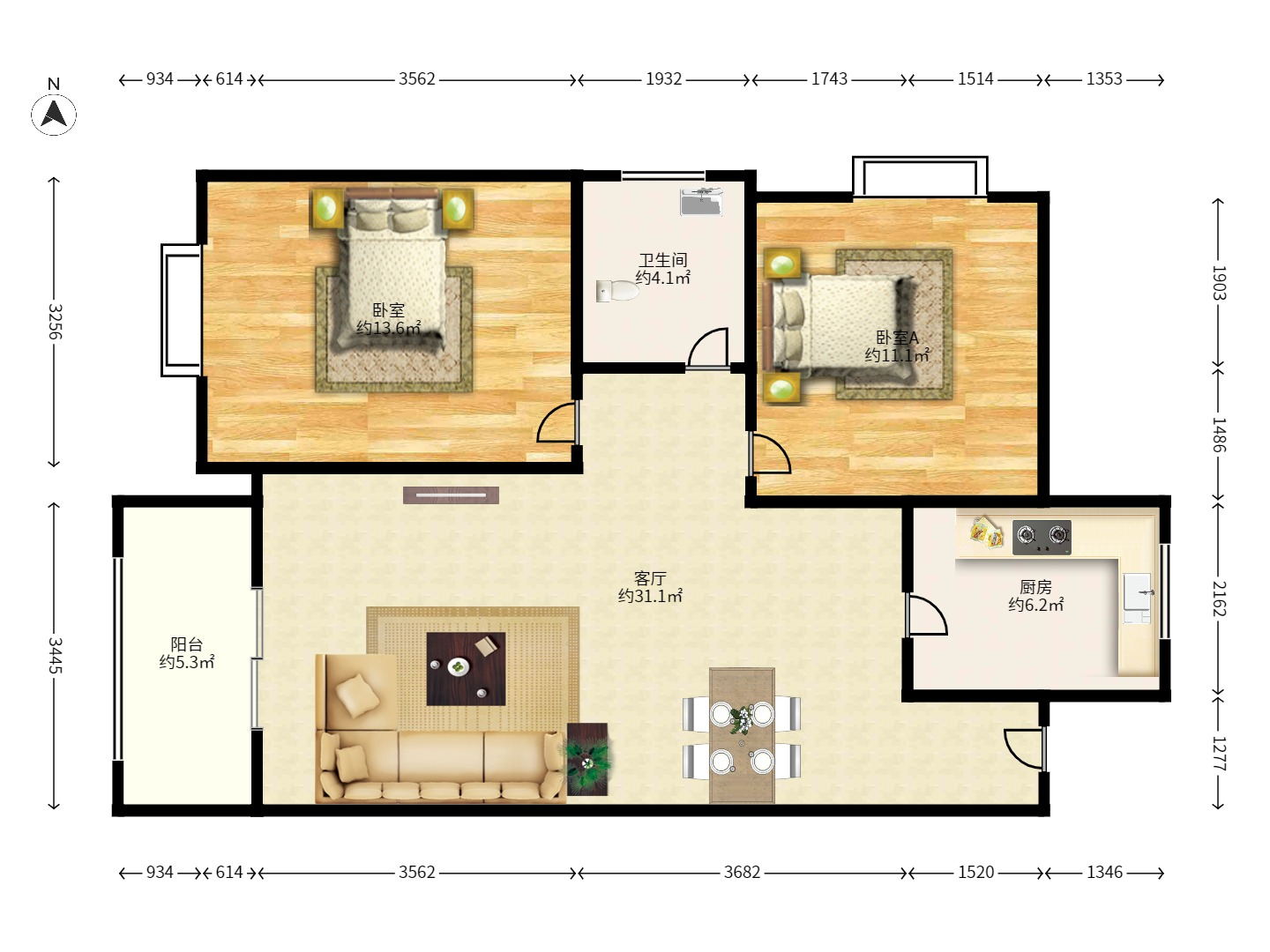 恒广国际景园  2室2厅1卫    1900.0元/月 恒广国际景园  2室2厅1卫    1900.0元/月户型图