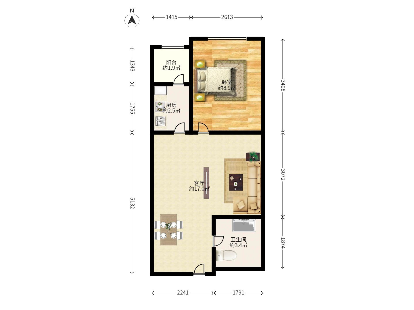 方略90公馆  1室1厅1卫   1100.00元/月户型图