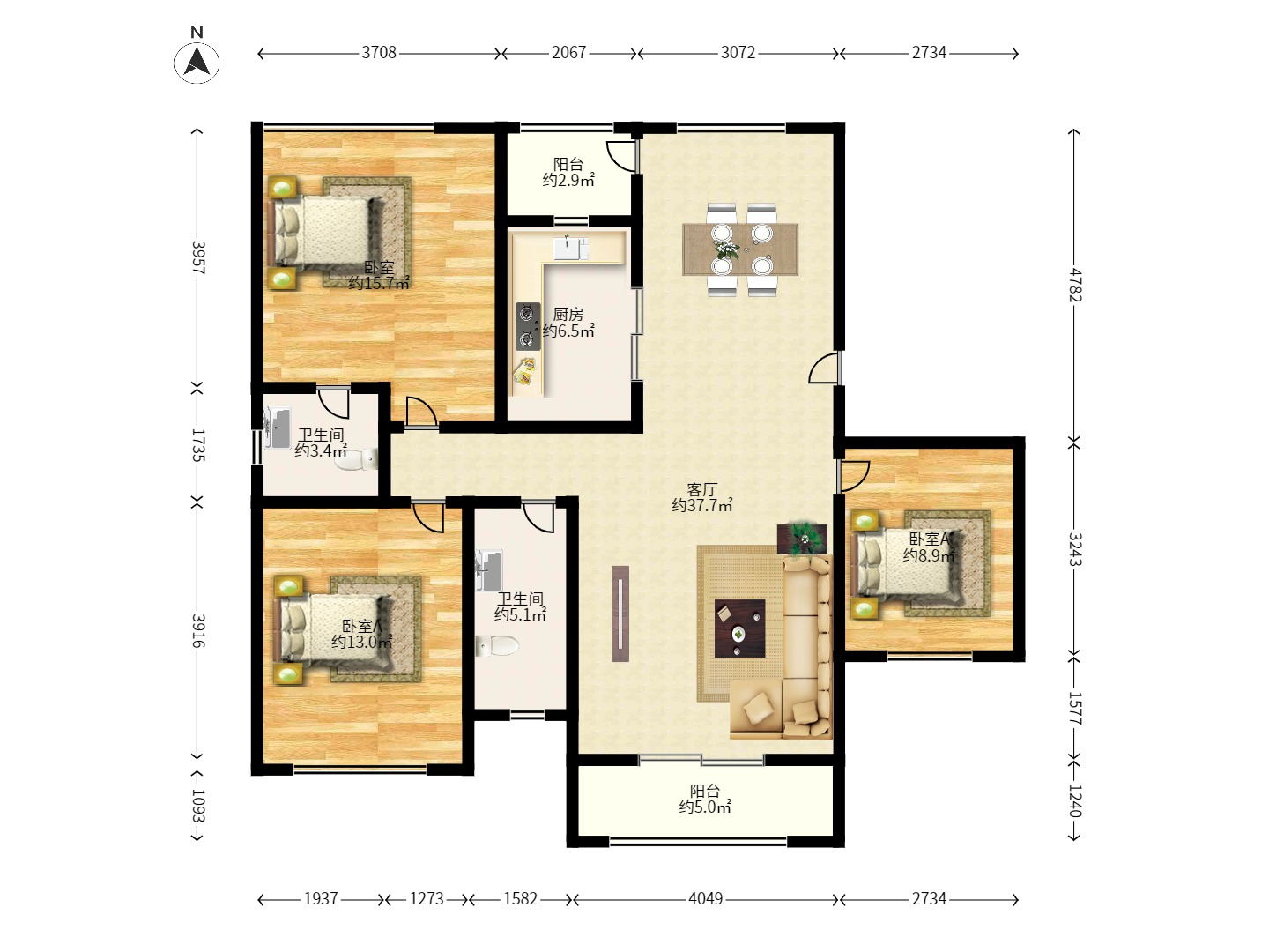 三景国际 3室2厅2卫 2000.0元/月 三景国际 3室2厅2卫 2000.0元/月户型图