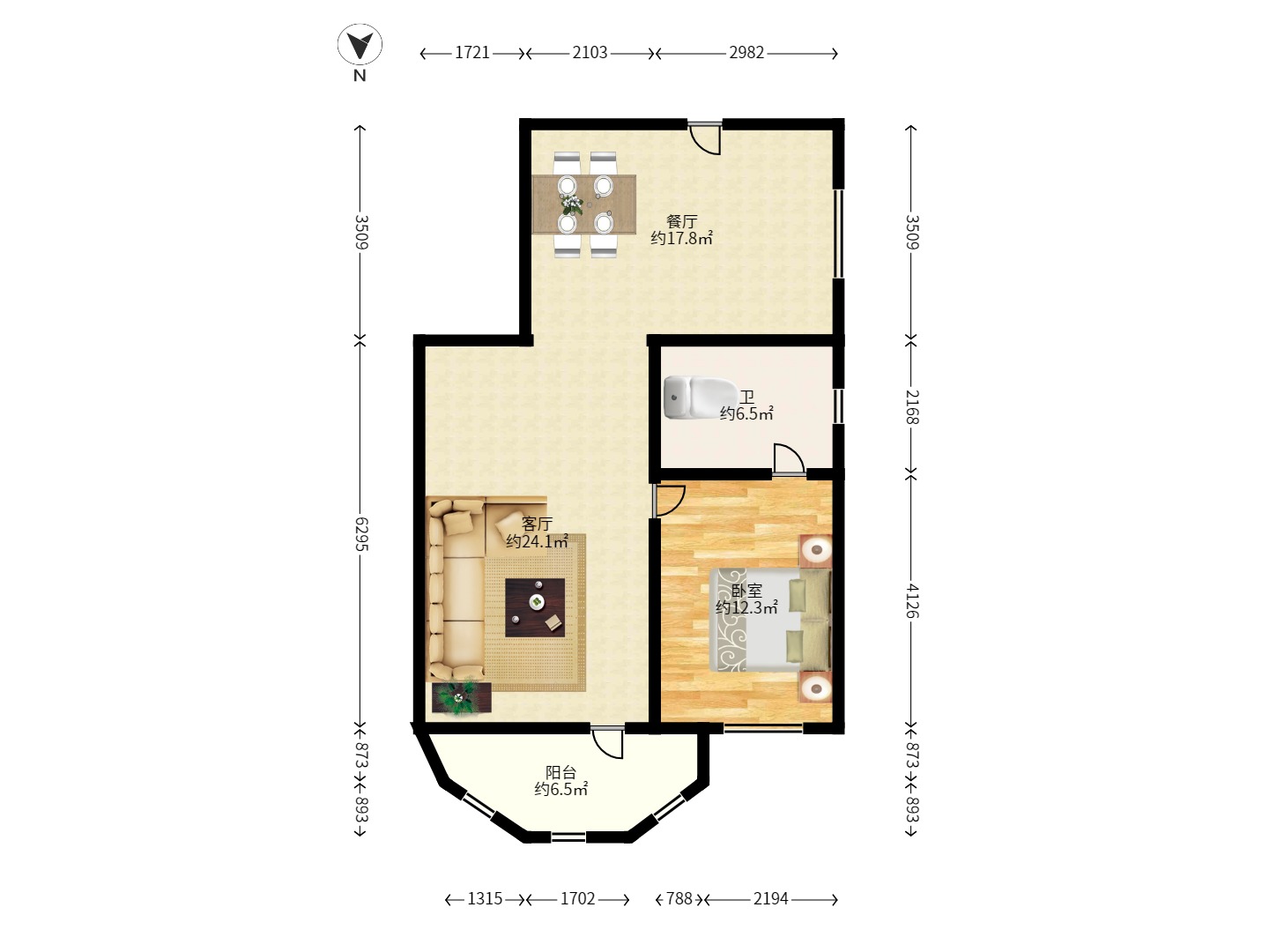 城市花园  3室1厅1卫   3800.00元/月户型图