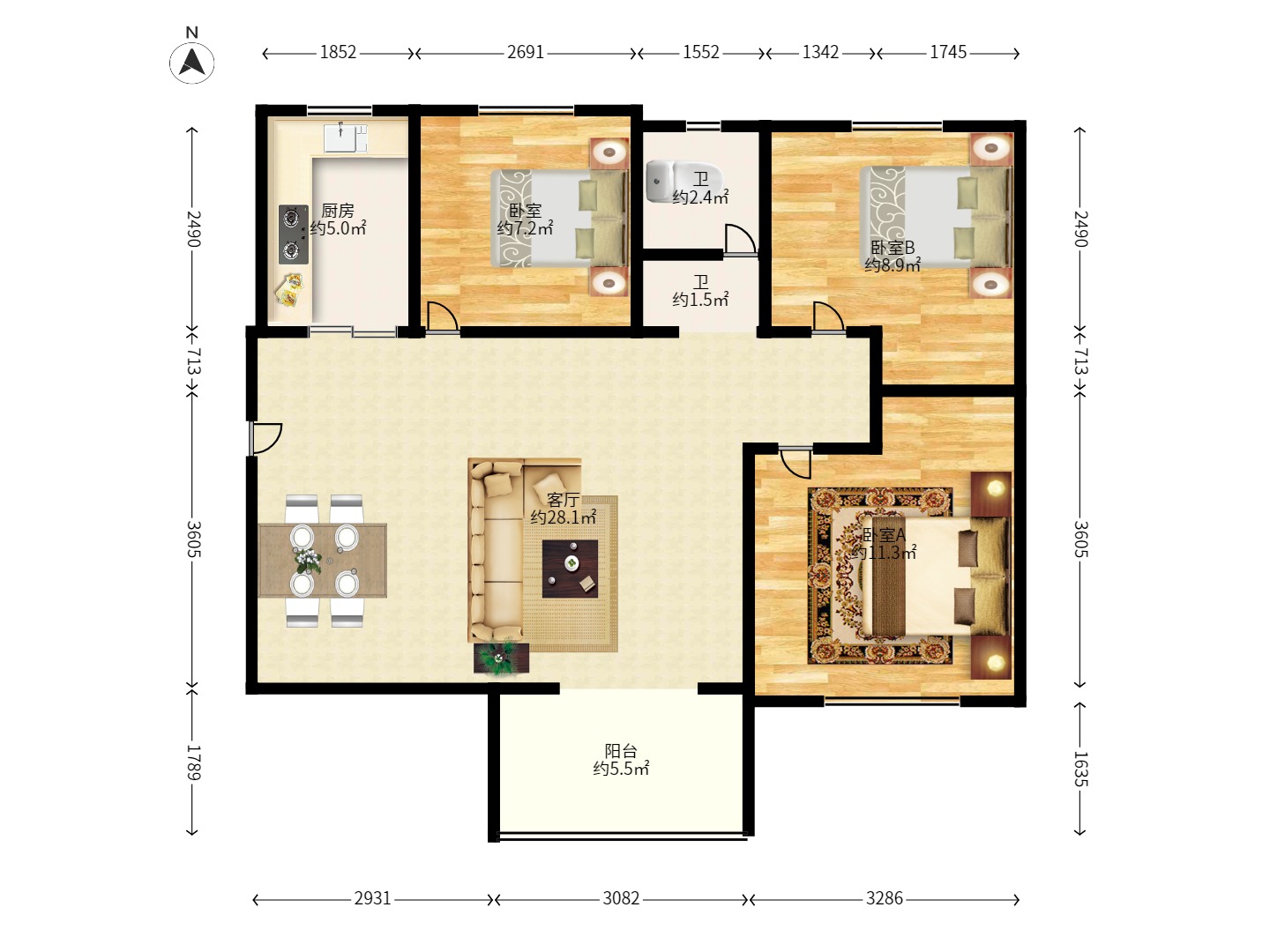 中国铁建国际城二期  3室2厅1卫    1700.0元/月 中国铁建国际城二期  3室2厅1卫    1700.0元/月户型图