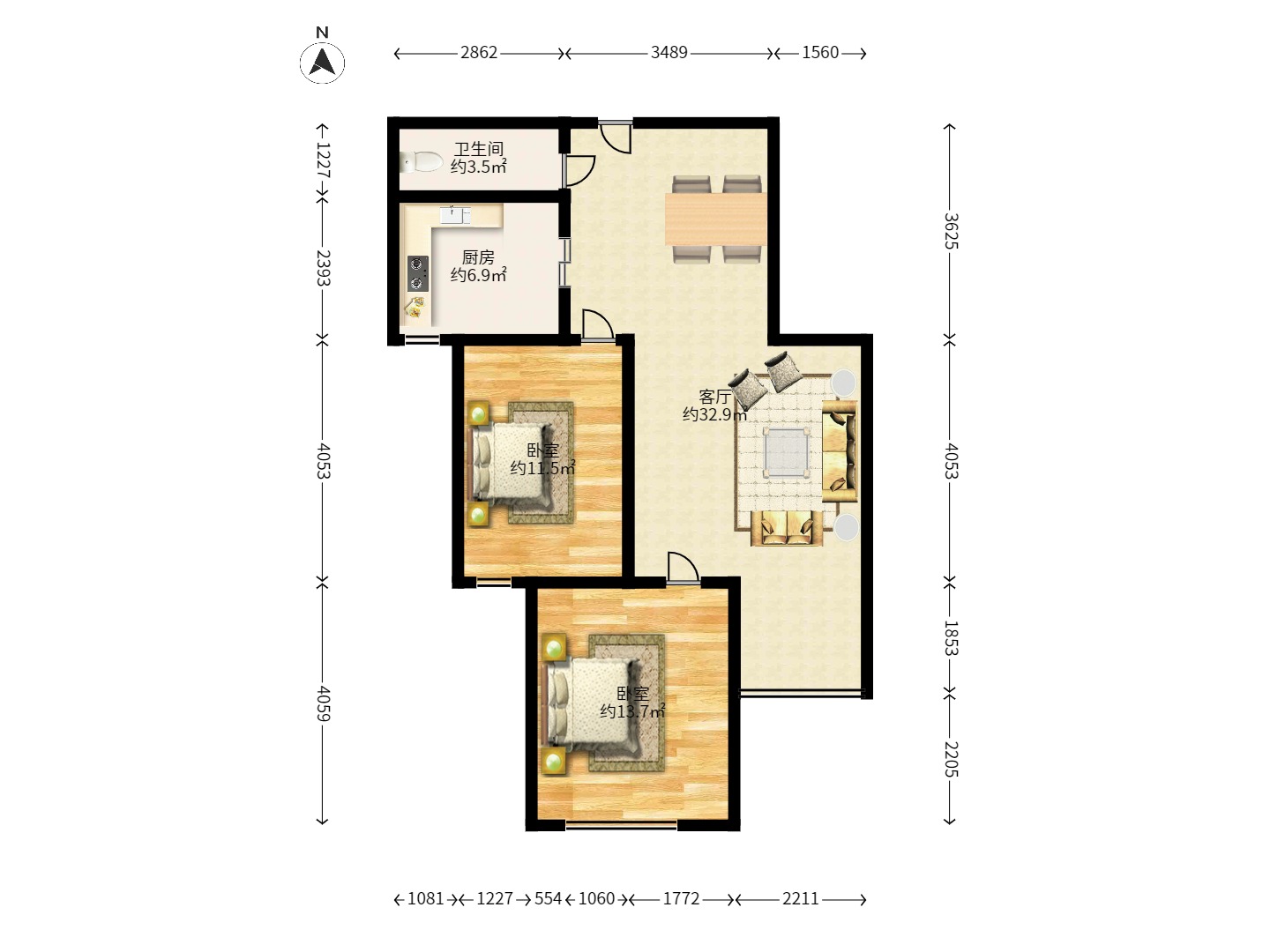 长房时代城 2室2厅1卫 2600.0元/月 长房时代城 2室2厅1卫 2600.0元/月户型图