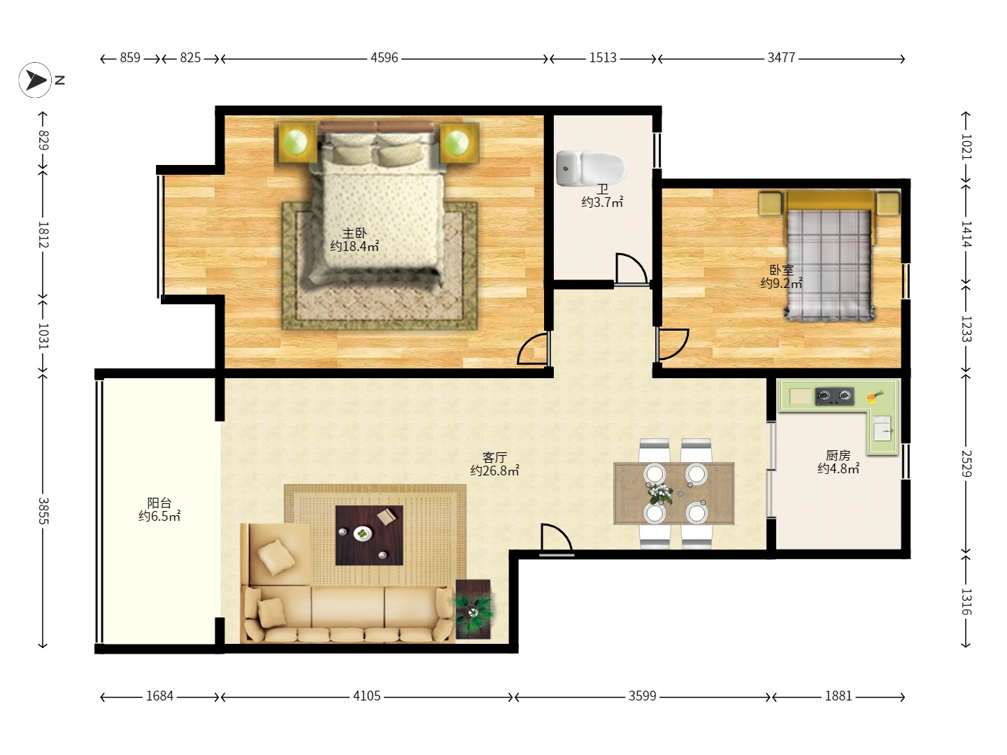 谷山乐园  2室2厅1卫   65.00万户型图