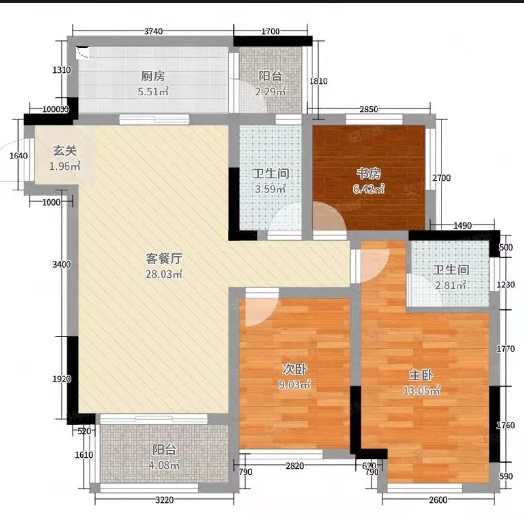 富厚名邸  3室2厅2卫    105.8万 富厚名邸  3室2厅2卫    105.8万户型图