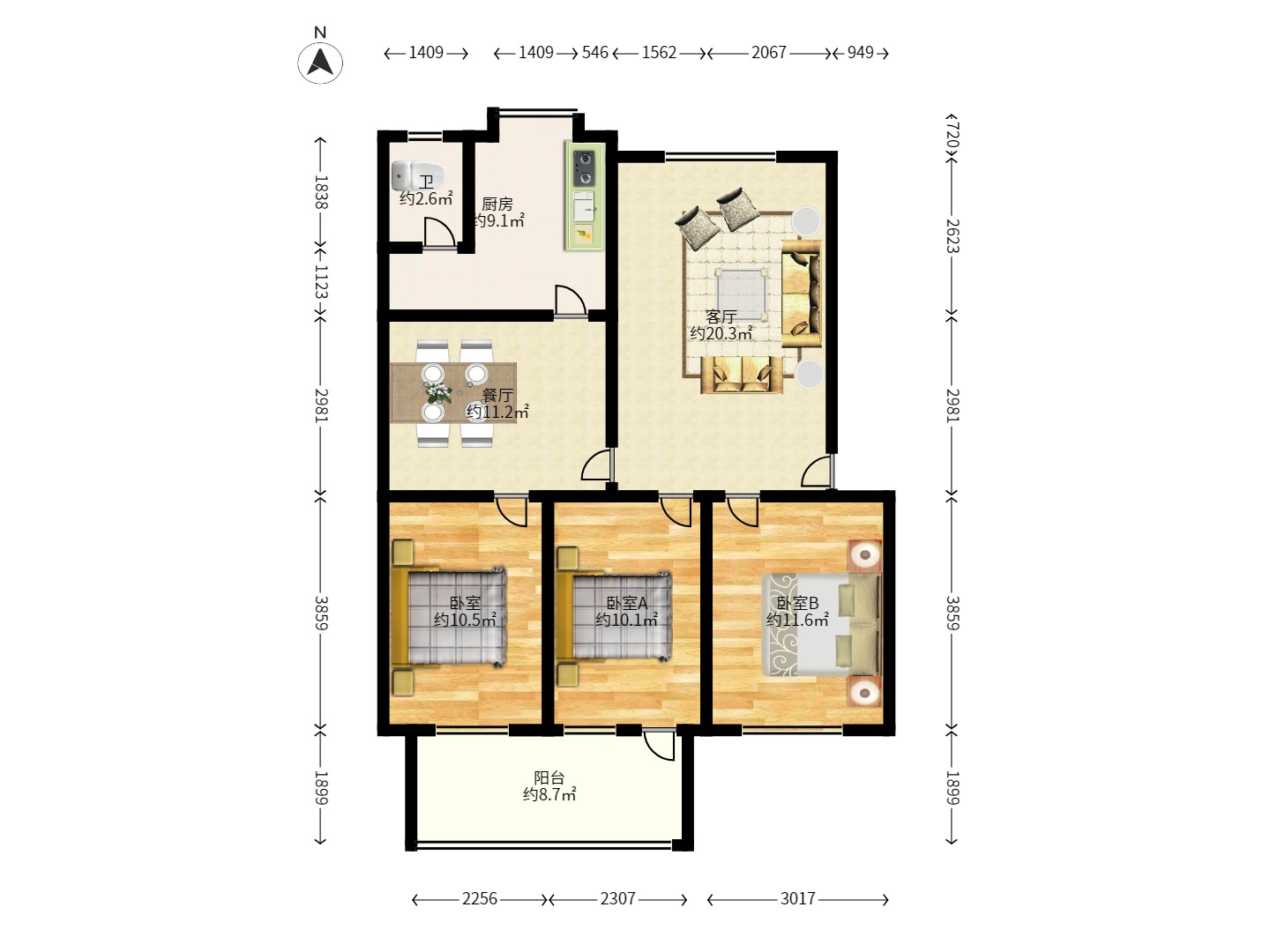 长沙县公安局单位房 1室2厅1卫 1500.0元/月 长沙县公安局单位房 1室2厅1卫 1500.0元/月户型图
