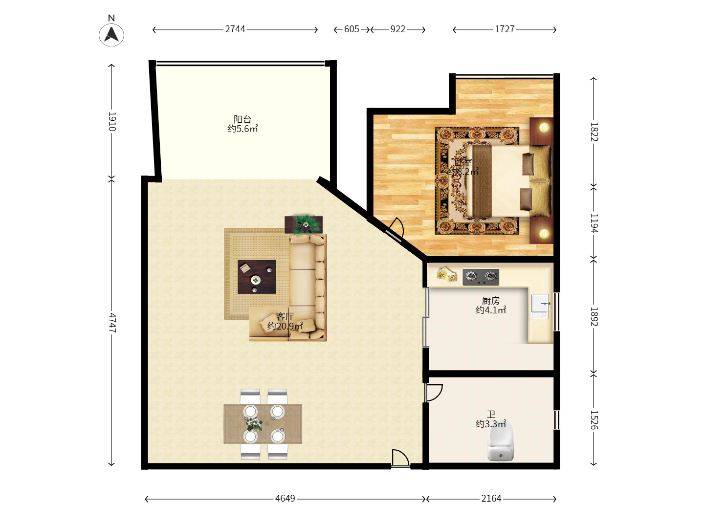 潇湘名城(新里程潇湘名城) 0室1厅1卫 1600.0元/月 潇湘名城(新里程潇湘名城) 0室1厅1卫 1600.0元/月户型图