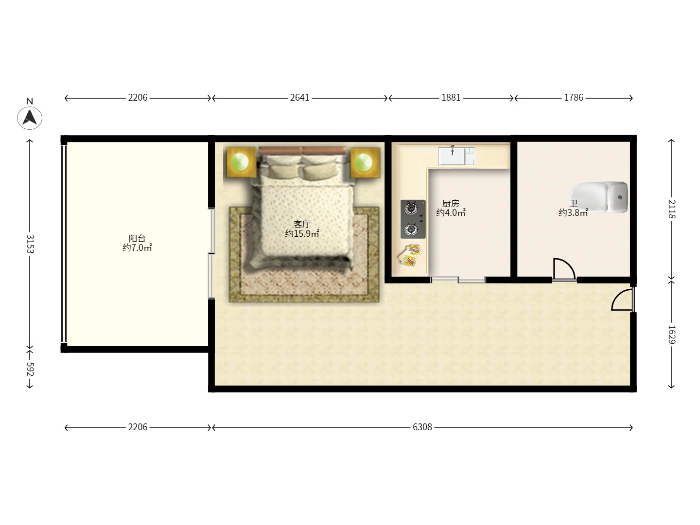 未来蜂巢 1室1厅1卫 900.0元/月 未来蜂巢 1室1厅1卫 900.0元/月户型图