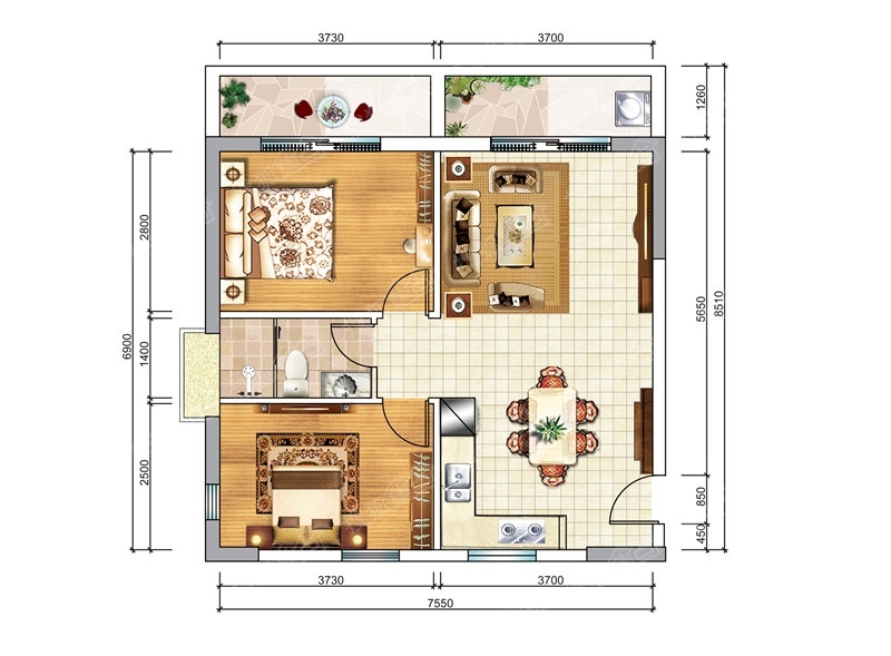 雄森国际 2室2厅2卫 1800.0元/月 雄森国际 2室2厅2卫 1800.0元/月户型图