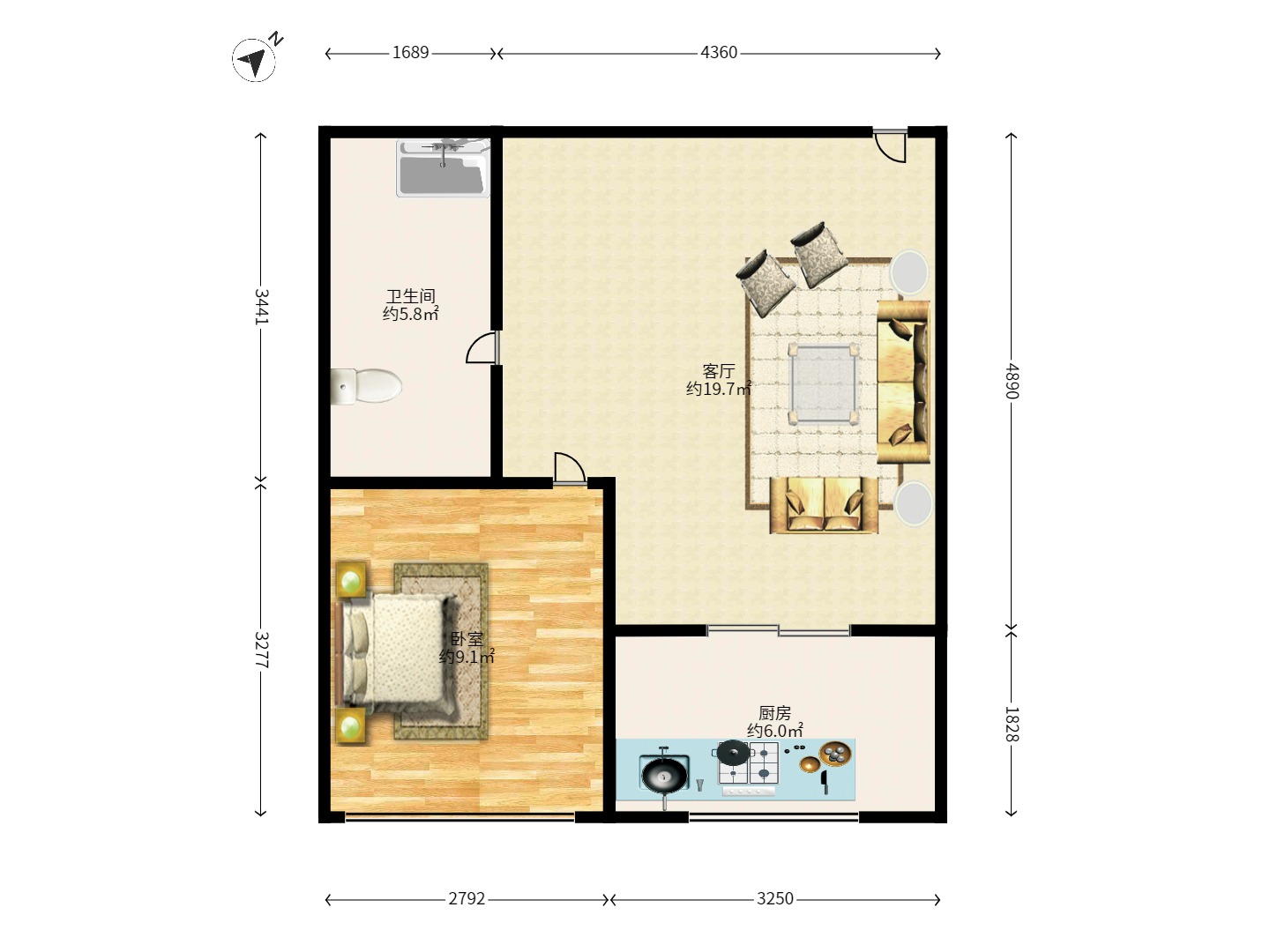 中欣楚天雅郡 2室2厅1卫 1500.0元/月 中欣楚天雅郡 2室2厅1卫 1500.0元/月户型图