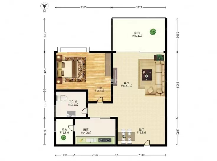 天成银座  1室1厅1卫   600.00元/月户型图