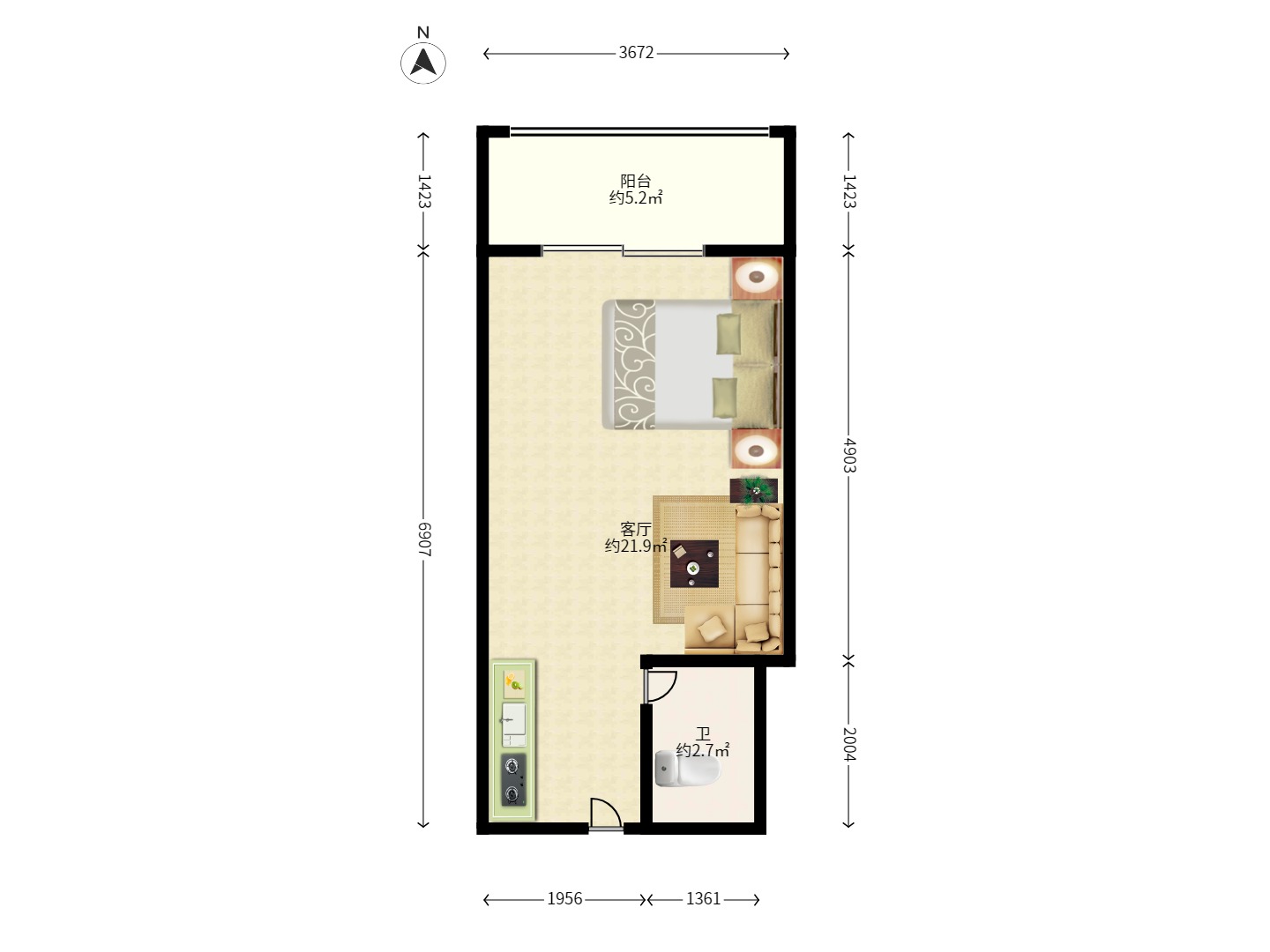 世景华庭 1室1厅1卫 1100.0元/月 世景华庭 1室1厅1卫 1100.0元/月户型图
