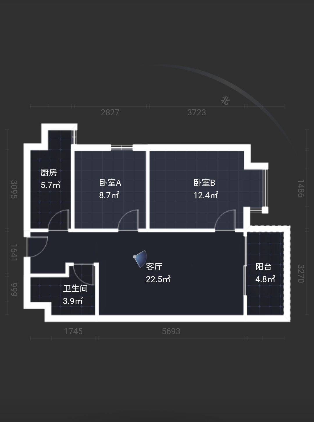 中铁建万科翡翠  2室2厅1卫   2500.00元/月户型图