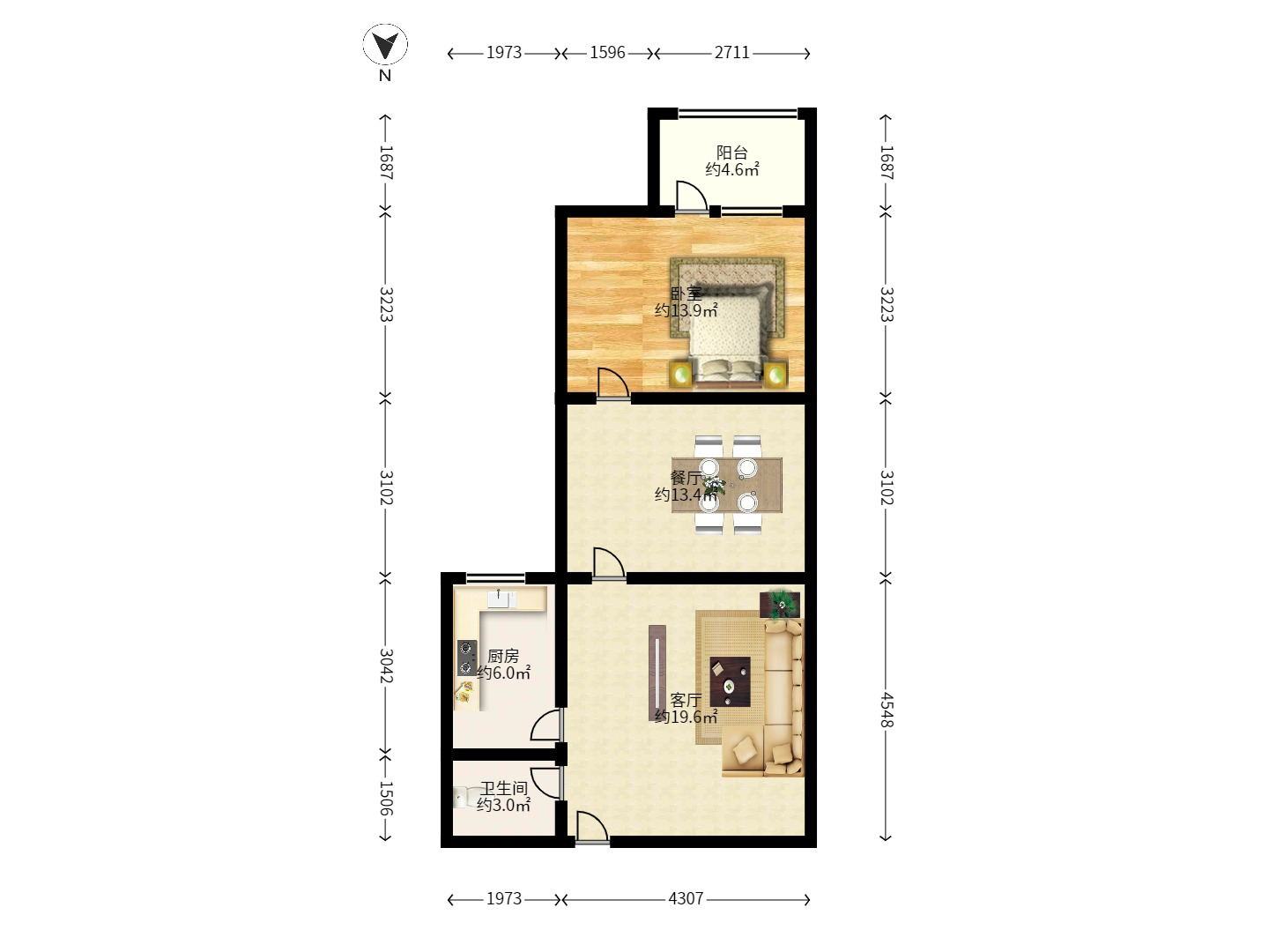 朝阳银座  1室1厅1卫    1800.0元/月 朝阳银座  1室1厅1卫    1800.0元/月户型图