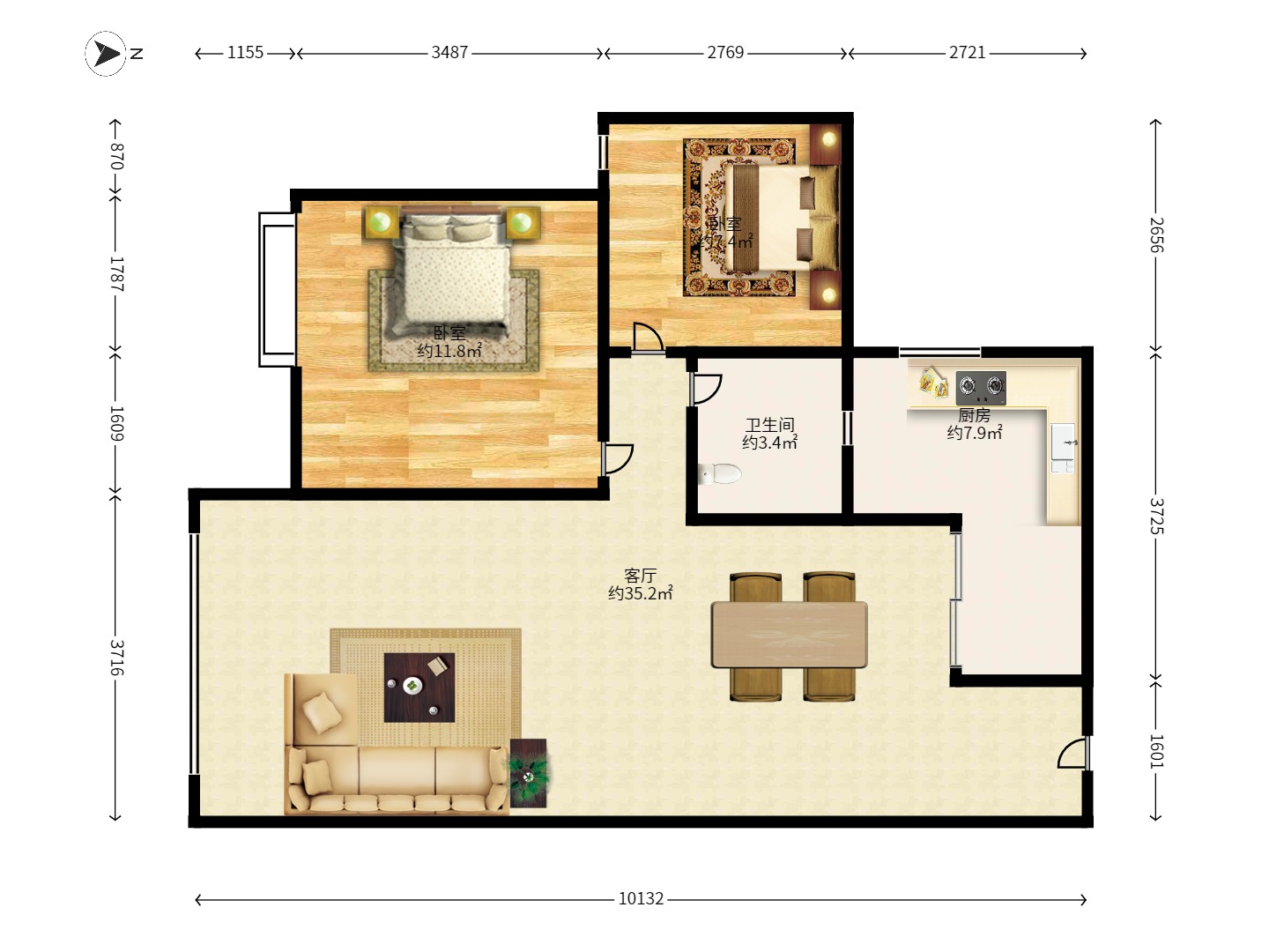 蓝山郡 2室1厅1卫 2300.0元/月 蓝山郡 2室1厅1卫 2300.0元/月户型图