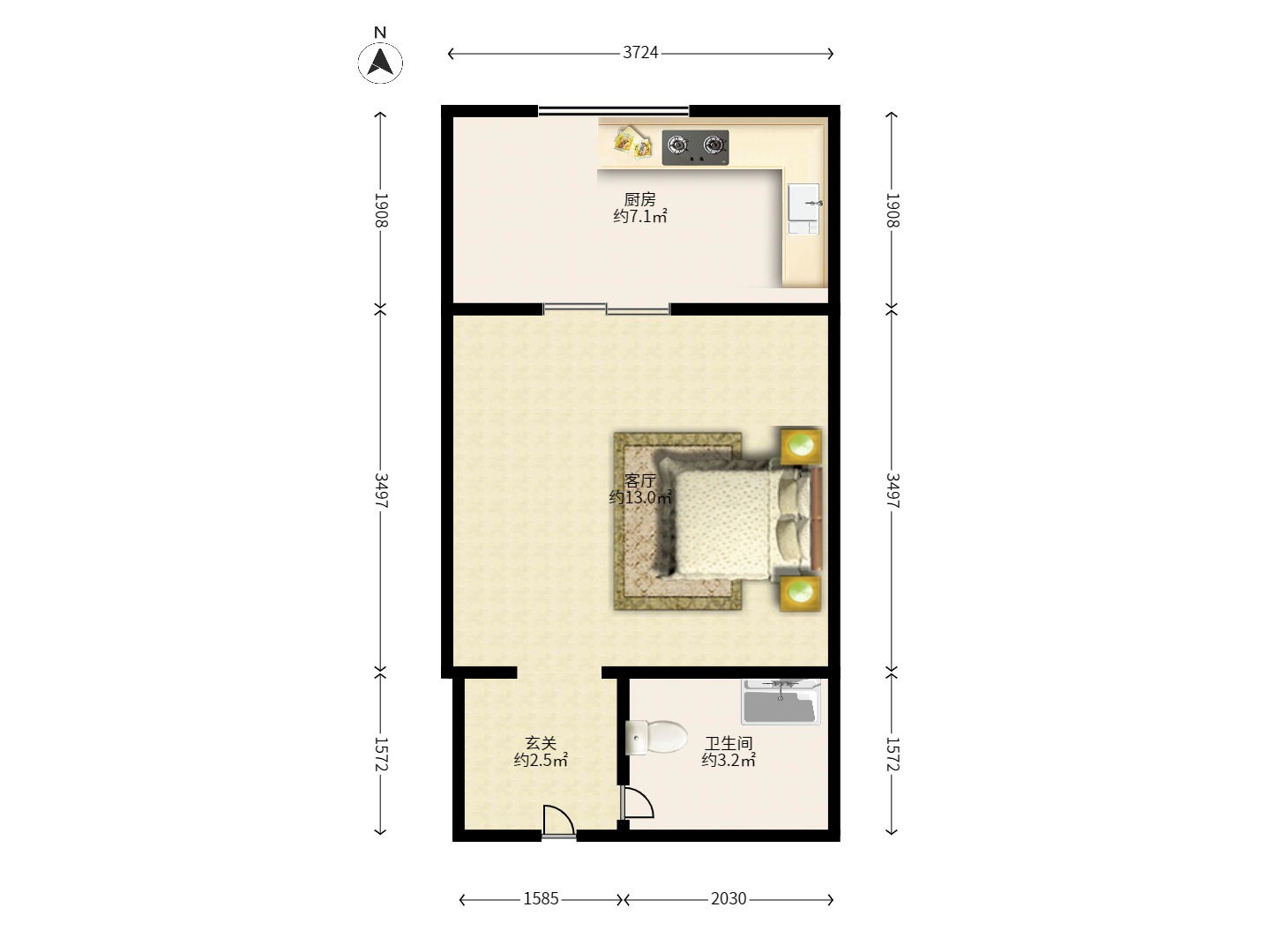尚都花园城 1室1厅1卫 1100.0元/月 尚都花园城 1室1厅1卫 1100.0元/月户型图