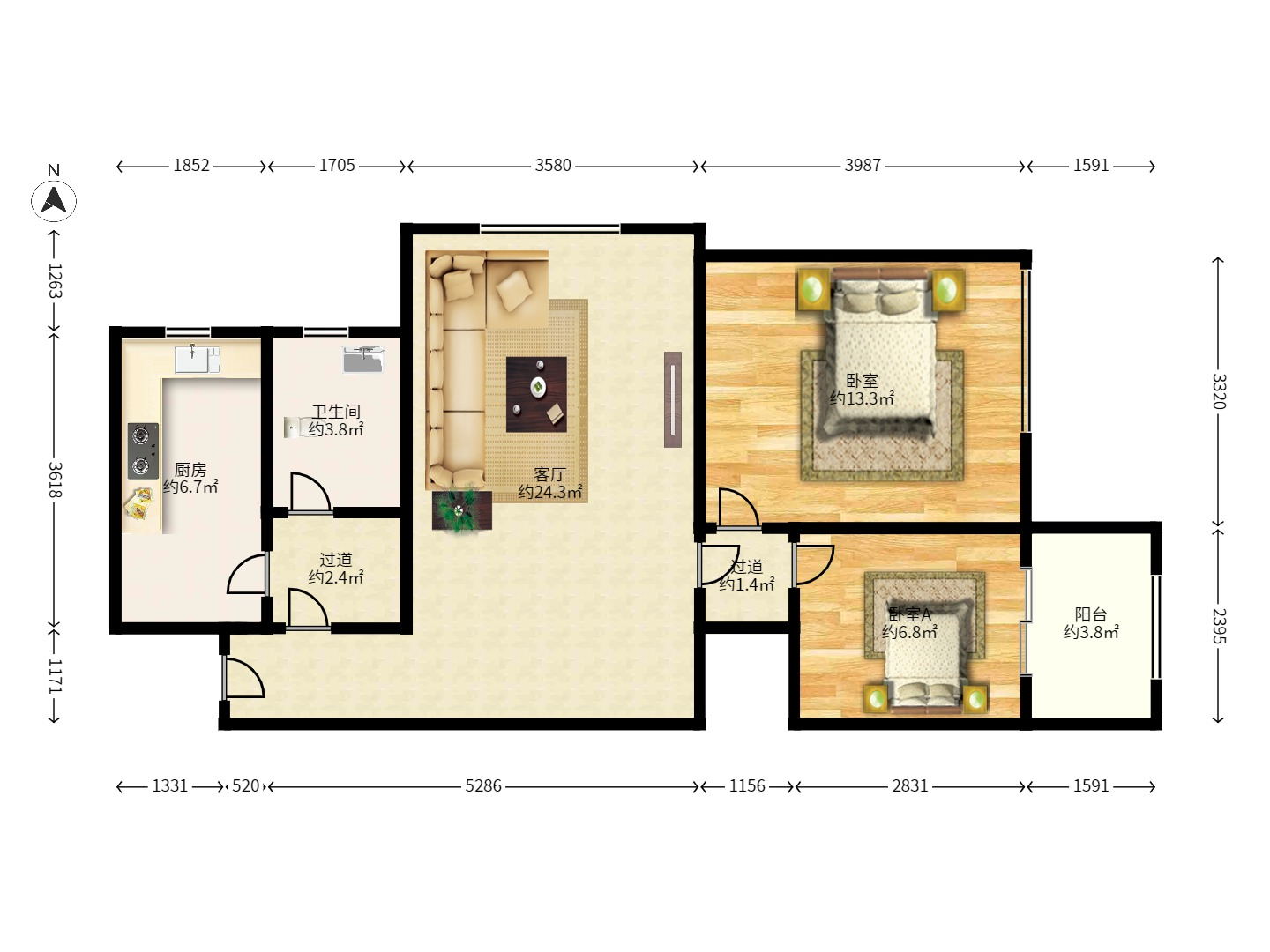山水湾 2室2厅1卫 1600.0元/月 山水湾 2室2厅1卫 1600.0元/月户型图