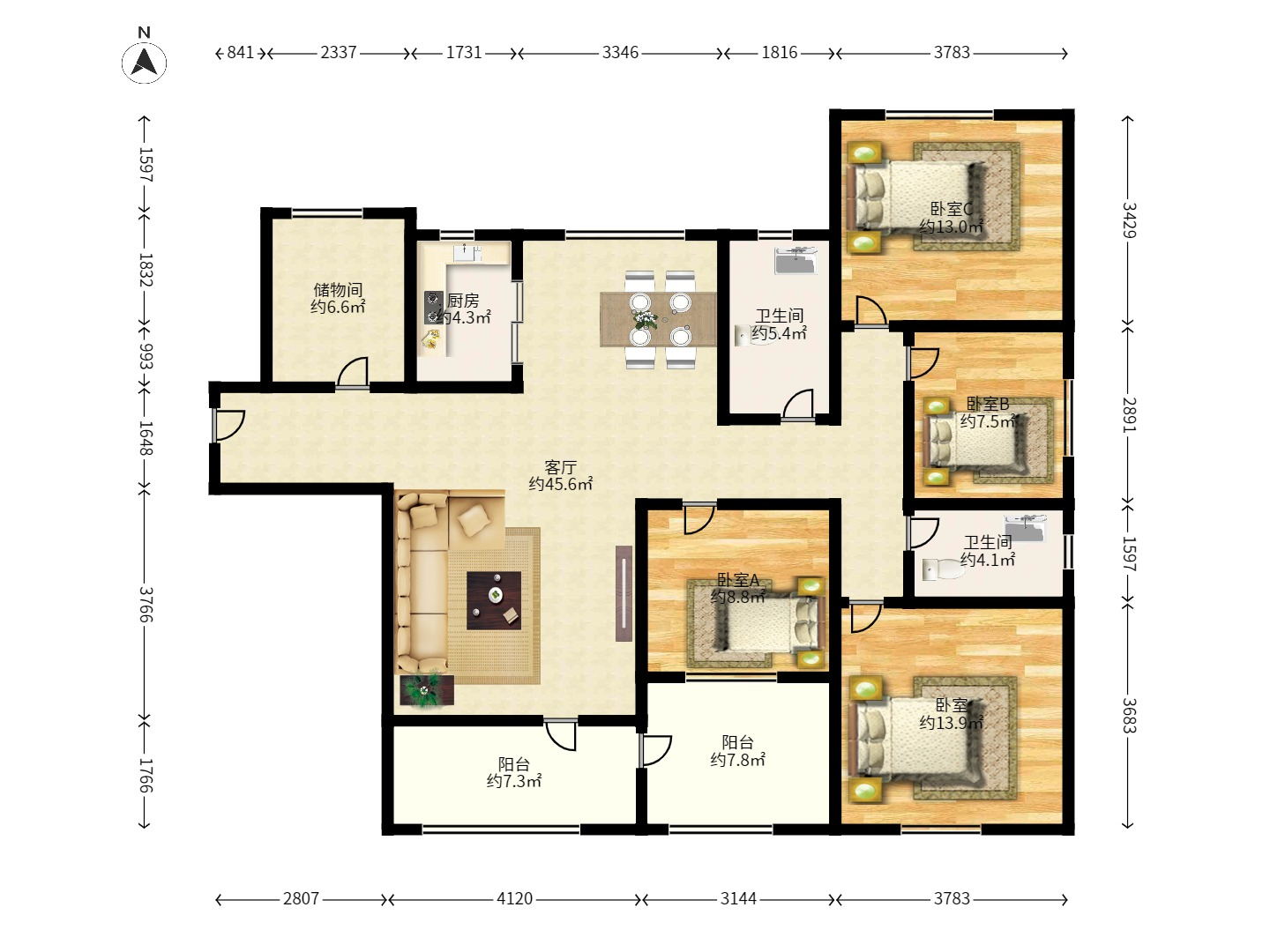 湖湾世景  4室2厅1卫    2000.0元/月 湖湾世景  4室2厅1卫    2000.0元/月户型图
