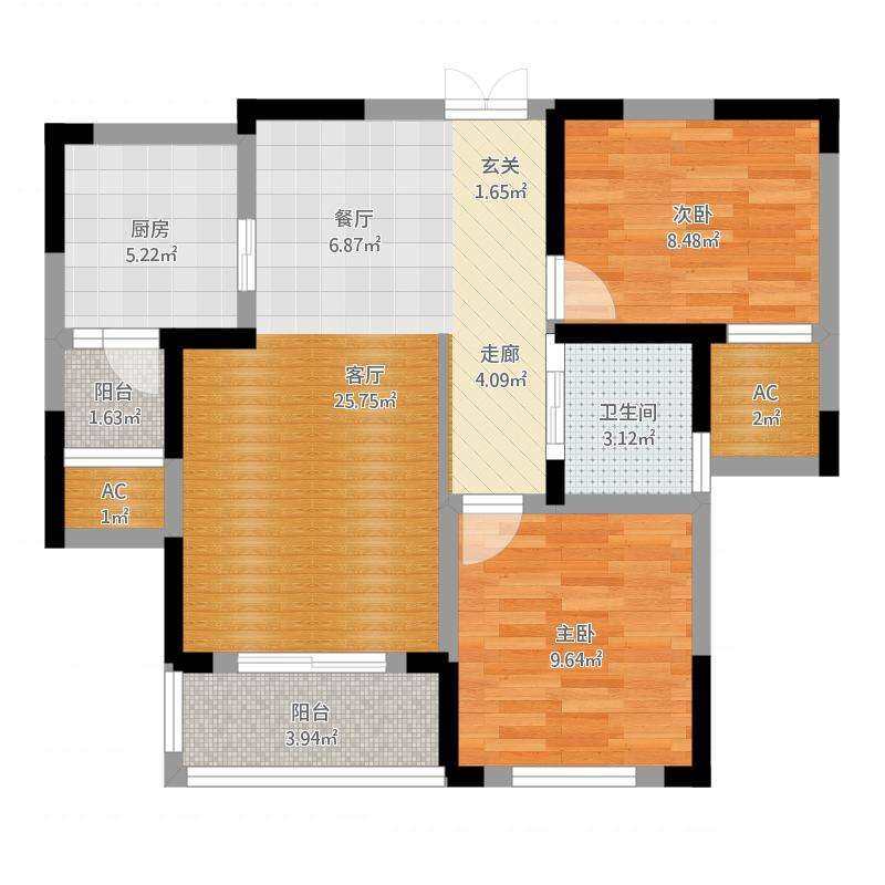 北美阳光城  2室1厅1卫   1800.00元/月户型图