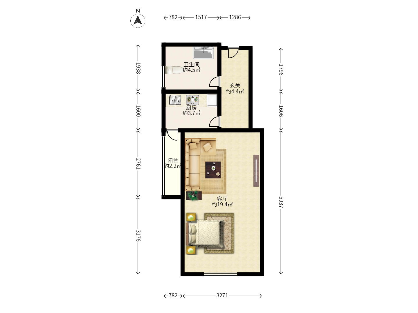 东怡外国(南湖一号) 1室1厅1卫 1700.0元/月 东怡外国(南湖一号) 1室1厅1卫 1700.0元/月户型图