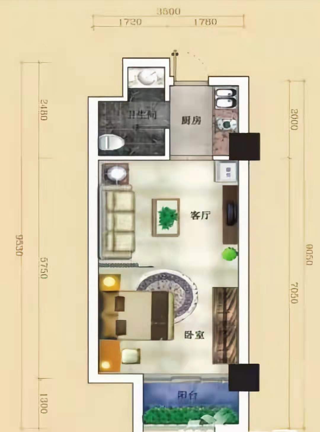 雄森国际 1室1厅1卫 1600.0元/月 雄森国际 1室1厅1卫 1600.0元/月户型图
