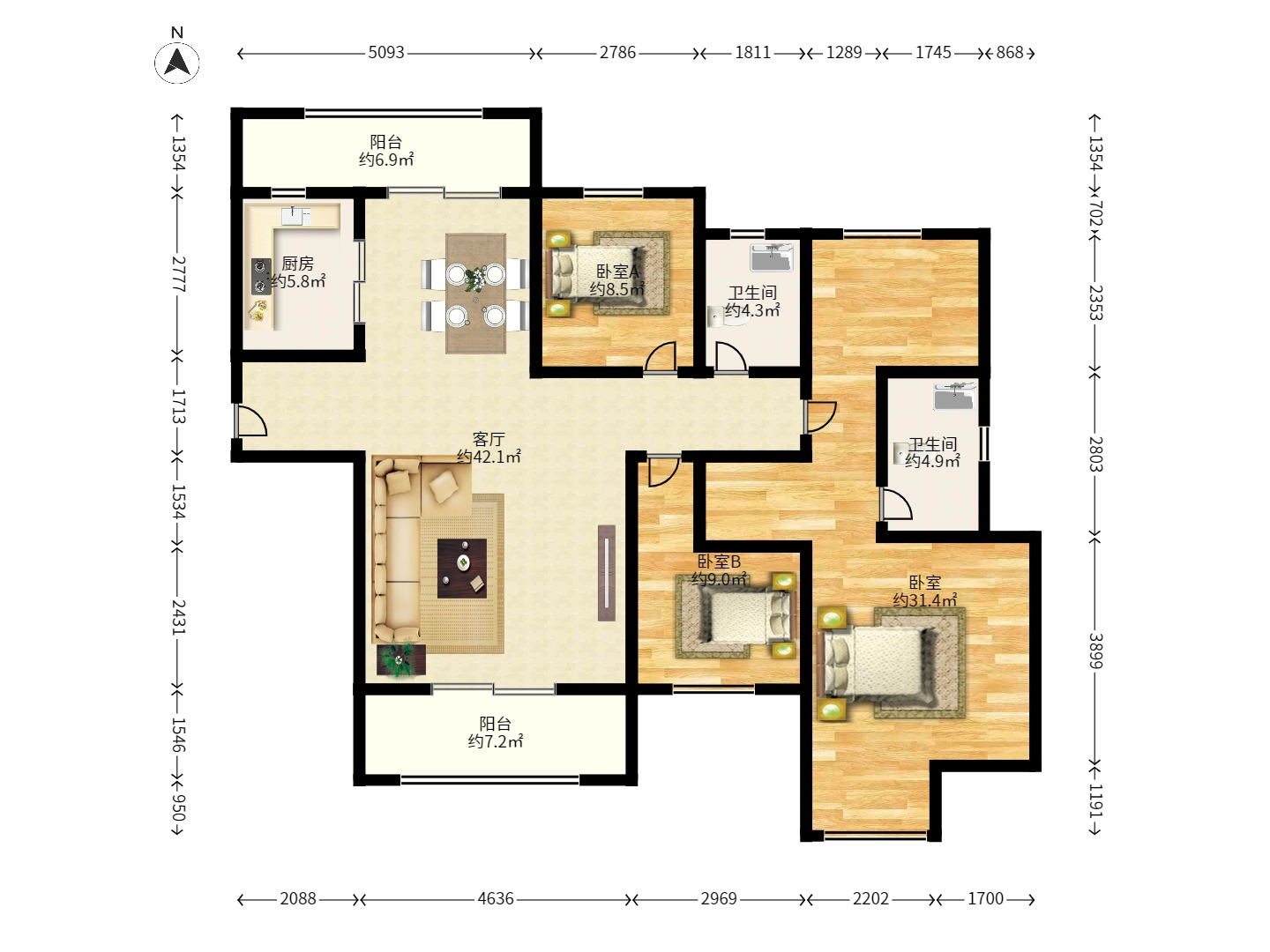卓越浅水湾  4室2厅2卫    3000.0元/月 卓越浅水湾  4室2厅2卫    3000.0元/月户型图