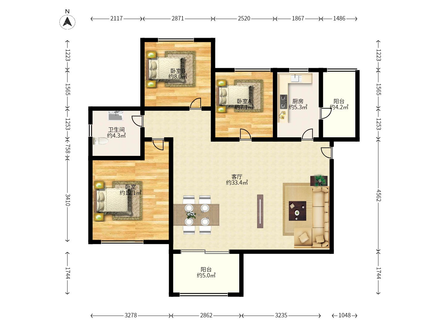 乾城(兴旺乾城) 3室2厅1卫 2500.0元/月 乾城(兴旺乾城) 3室2厅1卫 2500.0元/月户型图