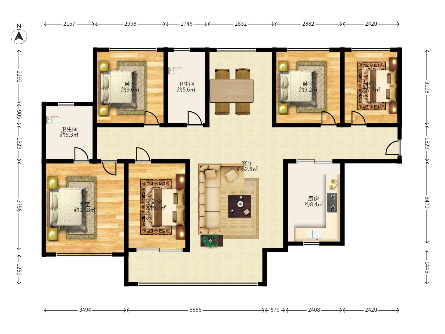 勤诚达新界 4室2厅1卫 2100.0元/月 勤诚达新界 4室2厅1卫 2100.0元/月户型图