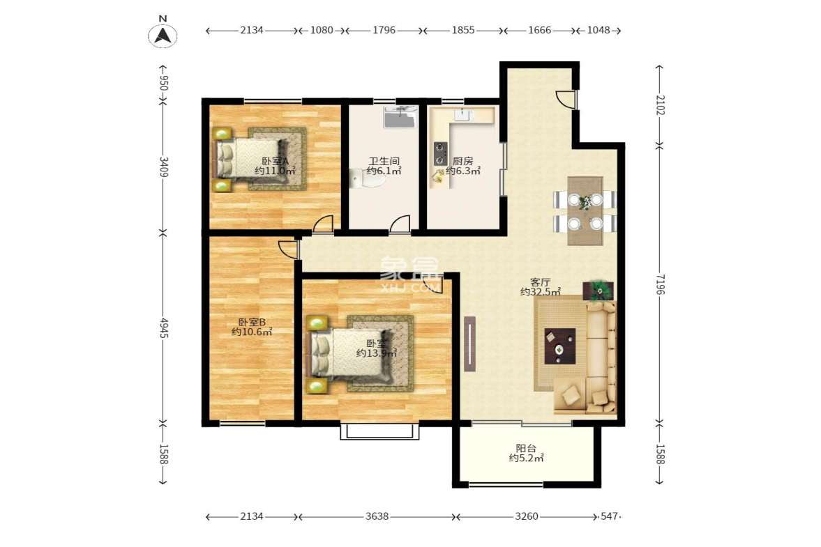 南郡雅园  3室2厅1卫    1500.0元/月 南郡雅园  3室2厅1卫    1500.0元/月户型图