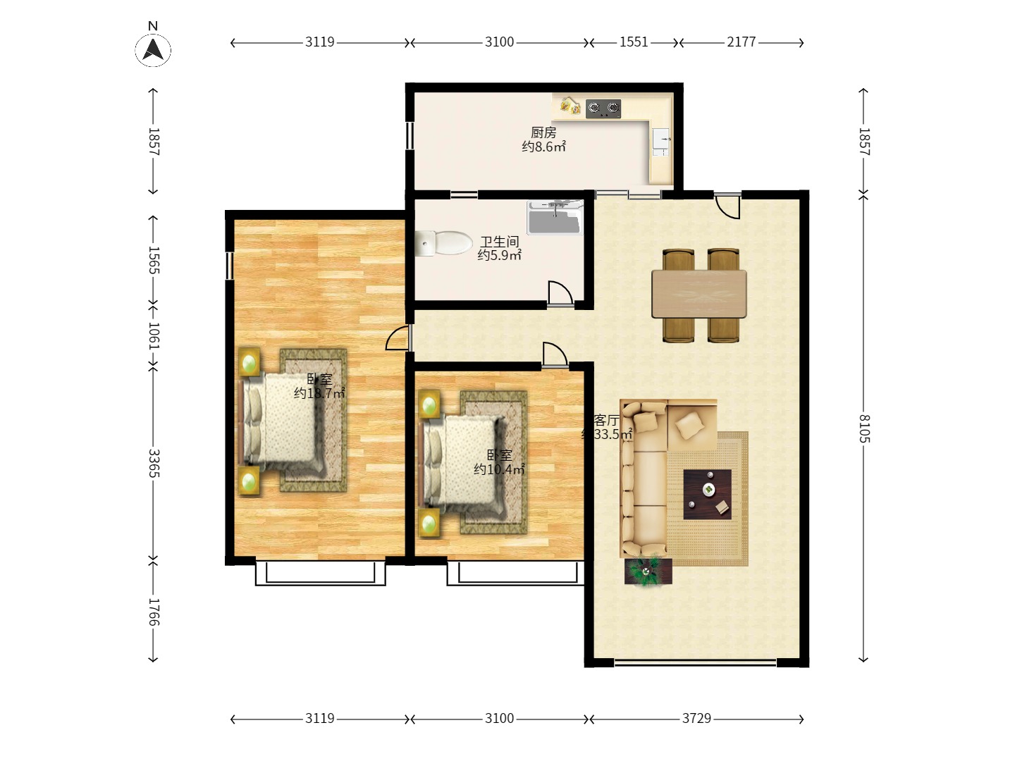 恒大名都  3室1厅1卫    1600.0元/月 恒大名都  3室1厅1卫    1600.0元/月户型图