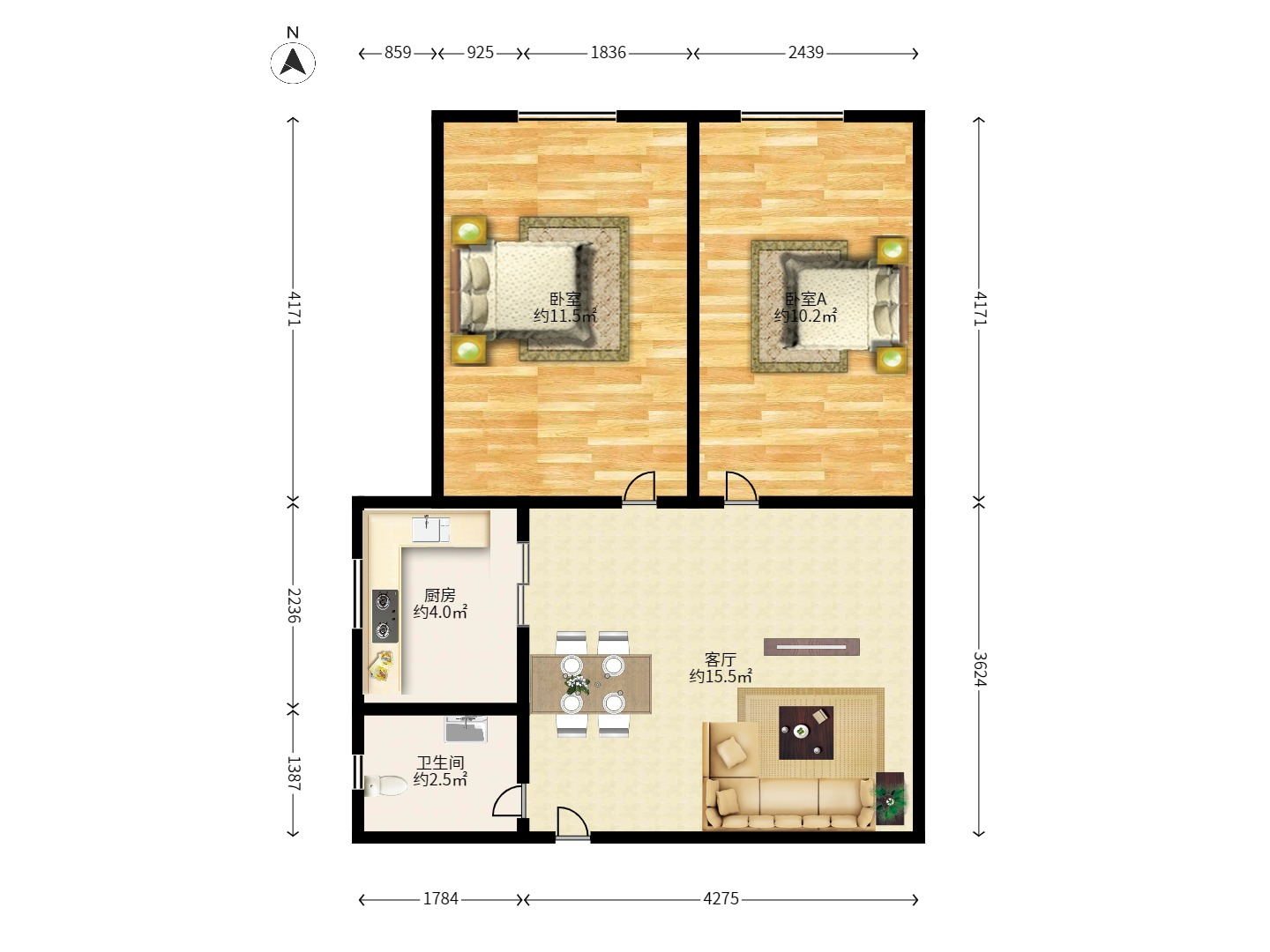 建鸿达华都（华都小户型及大华写字楼）  1室1厅1卫   2600.00元/月户型图